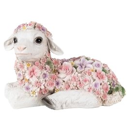 C&E Liggend Schaap Versiert met Roze Bloemen beeldje