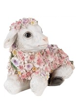 C&E Giftware & Lifestyle - Liggend Schaap Versiert met Roze Bloemen beeldje