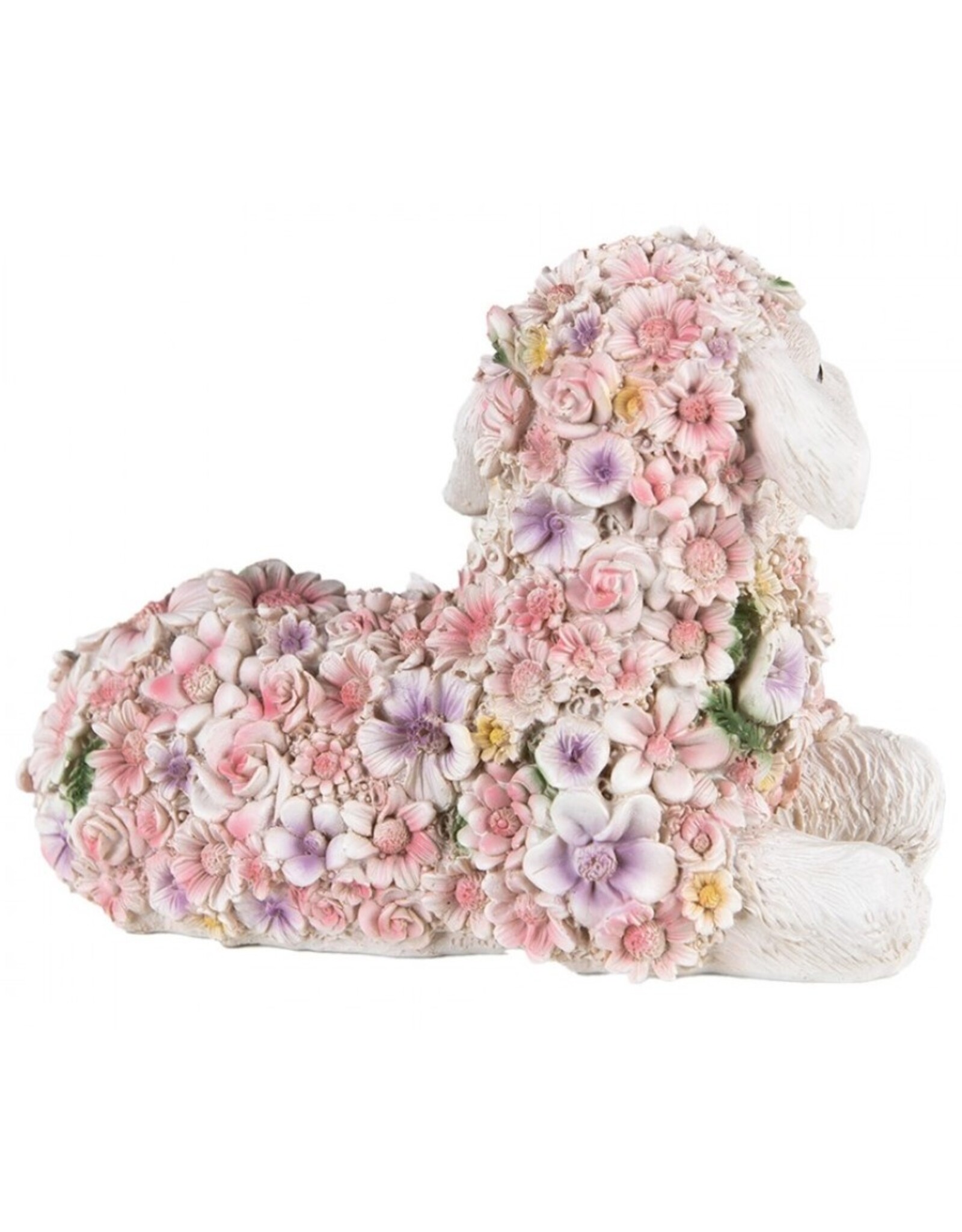 C&E Giftware & Lifestyle - Liggend Schaap Versiert met Roze Bloemen beeldje