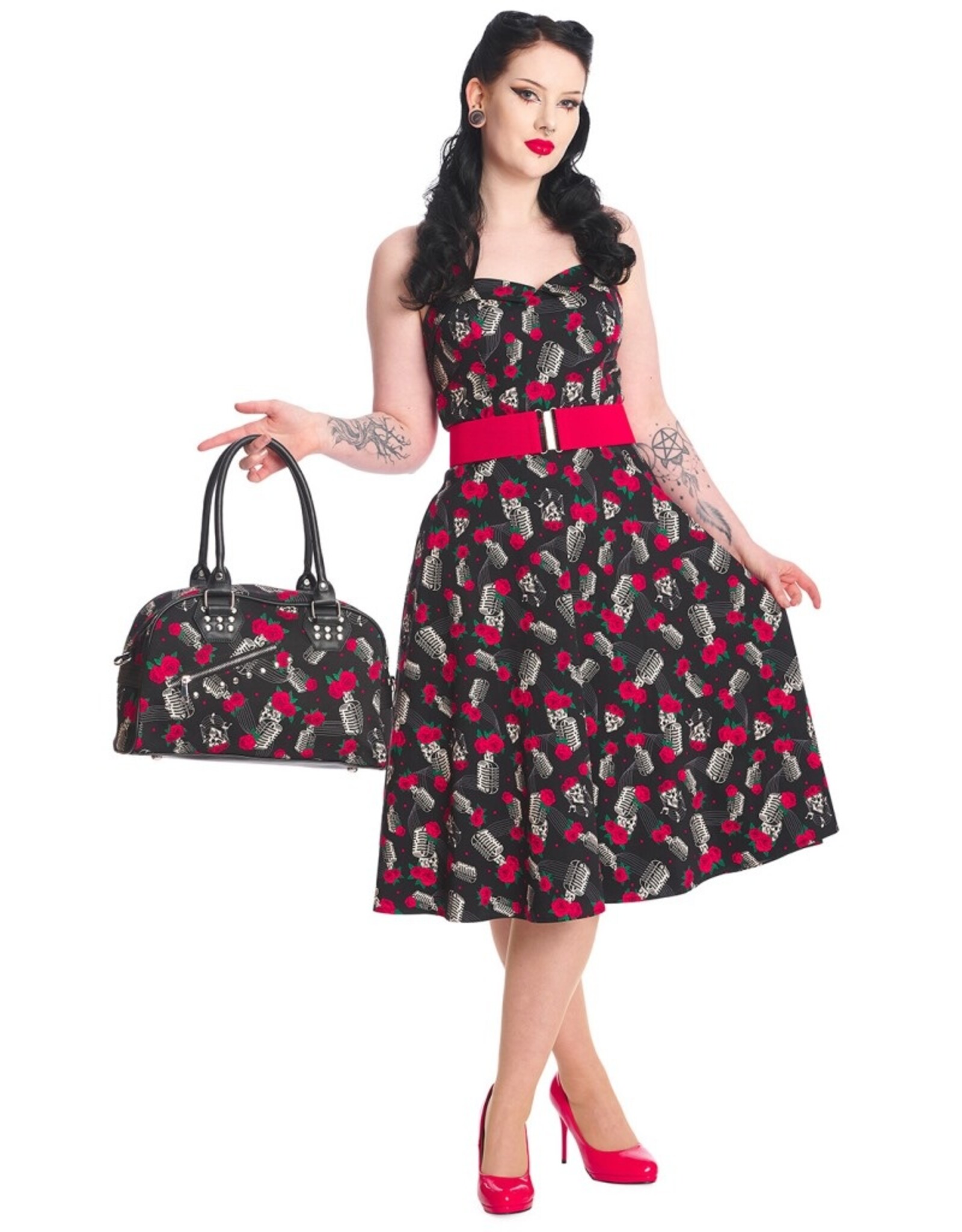 Banned Gothic bags Steampunk bags - Nashville Skulls&Roses Printed Studded Canvas Bowling bag