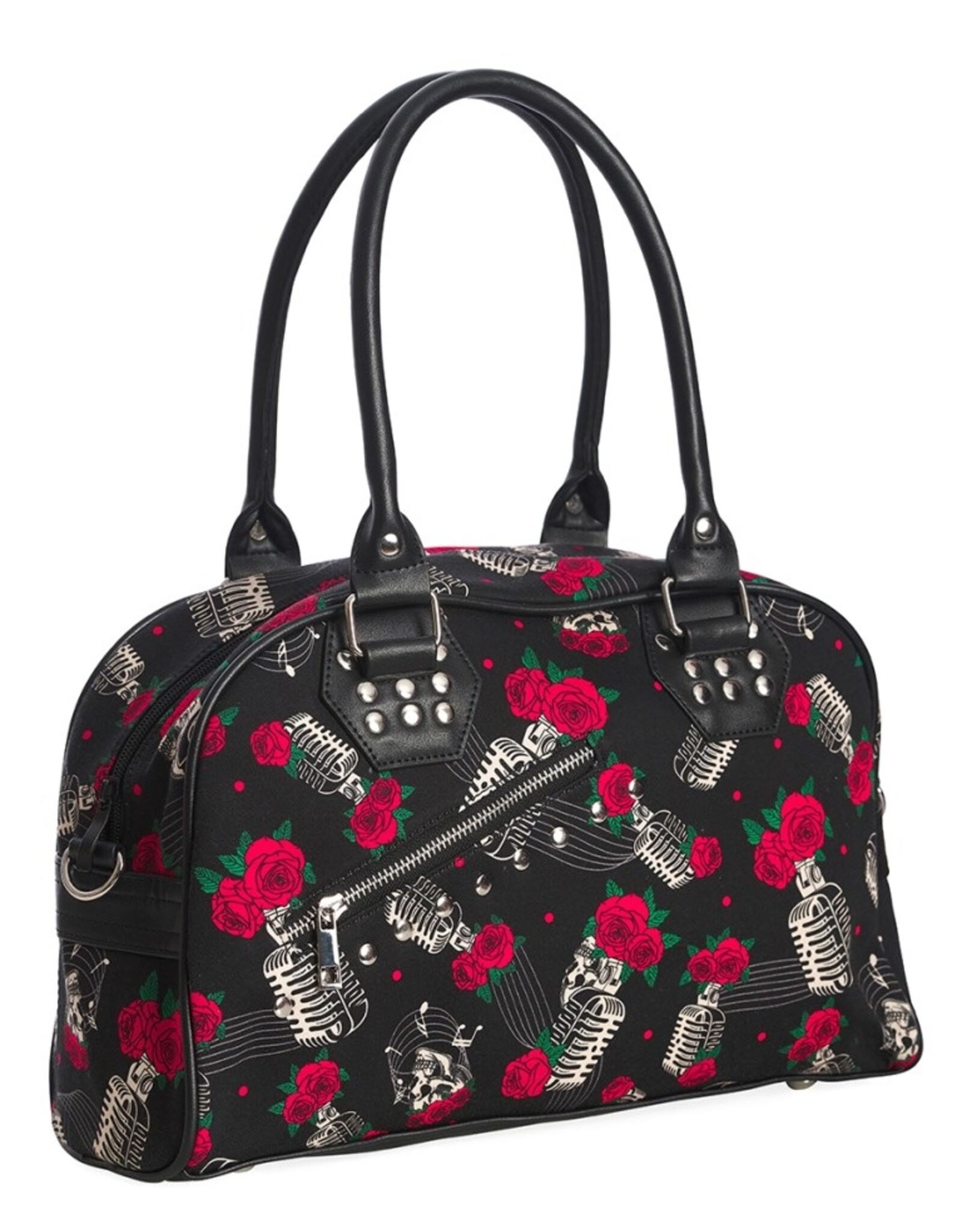 Banned Gothic bags Steampunk bags - Nashville Skulls&Roses Printed Studded Canvas Bowling bag