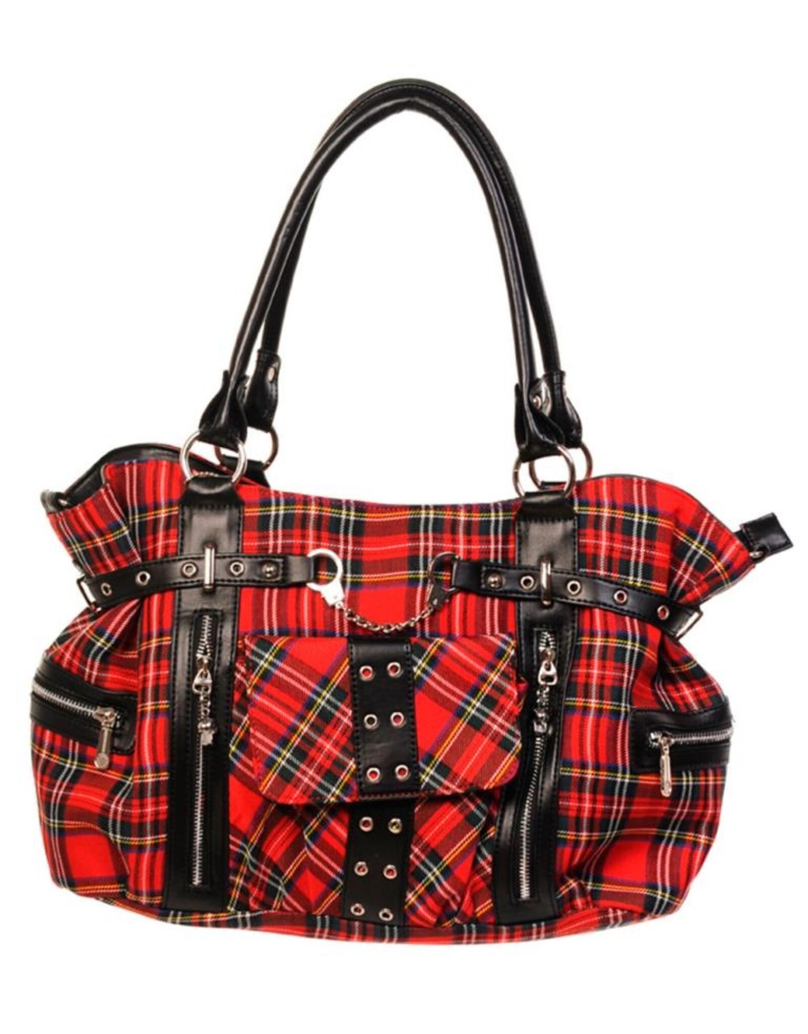 Banned Gothic bags Steampunk bags - Banned Rise Up Tartan Punk Handbag red