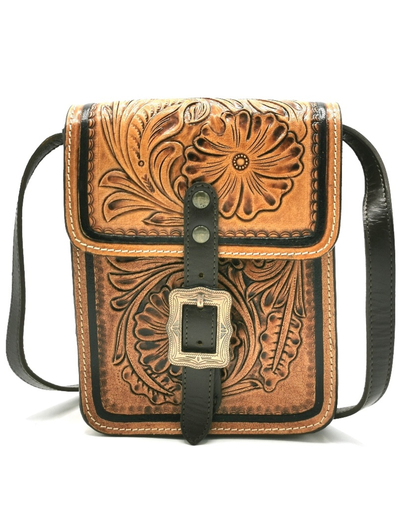 Trukado Leather Shoulder bags  leather crossbody bags - Leather shoulder bag hardformed with Floral embossing and buckle