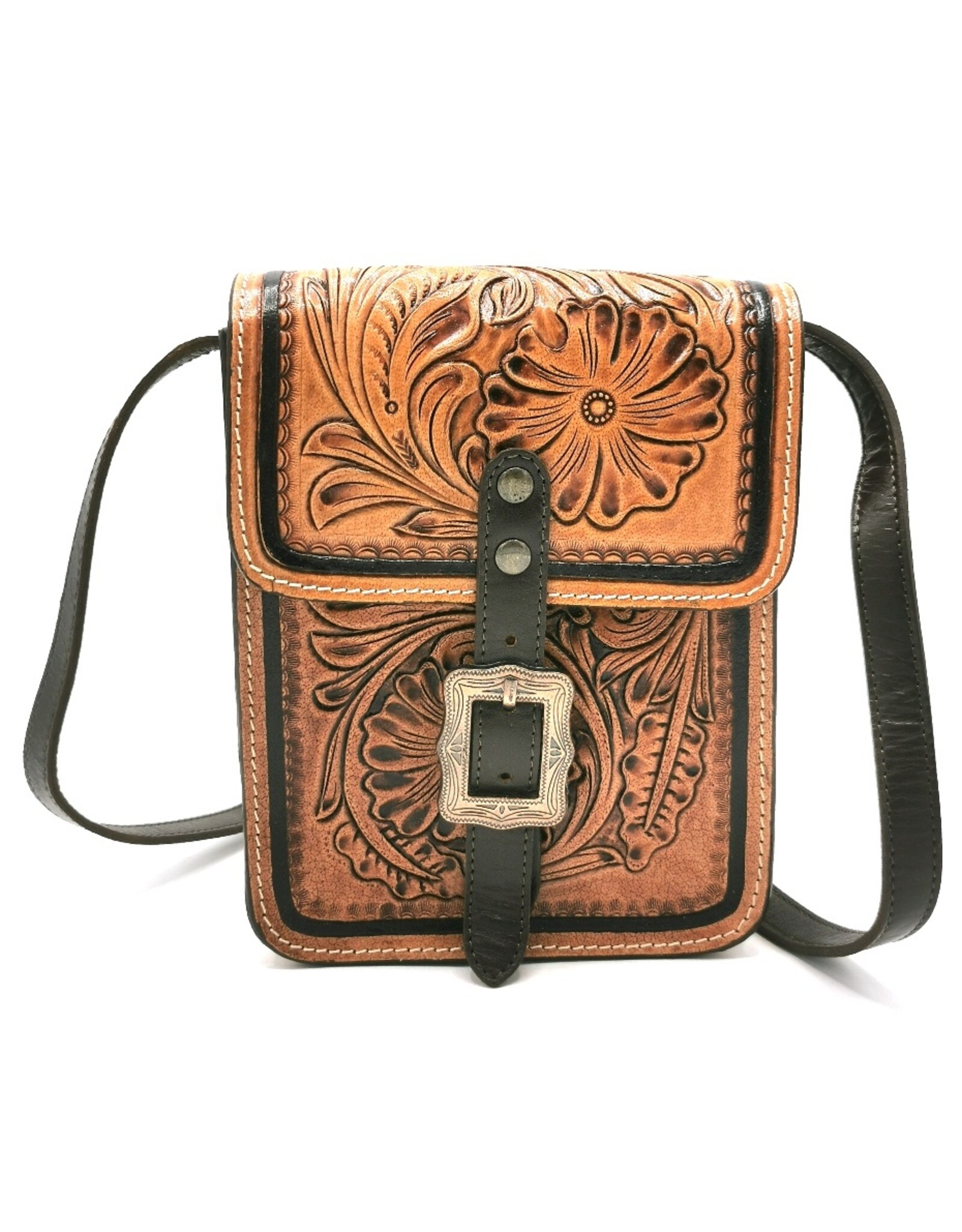 Trukado Leather Shoulder bags  leather crossbody bags - Leather shoulder bag hardformed with Floral embossing and buckle
