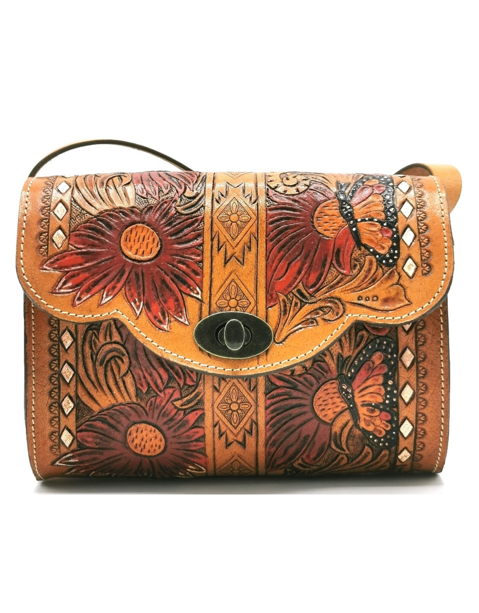 Trukado Leather bags - Leather shoulder bag with authentic flower-butterfly relief