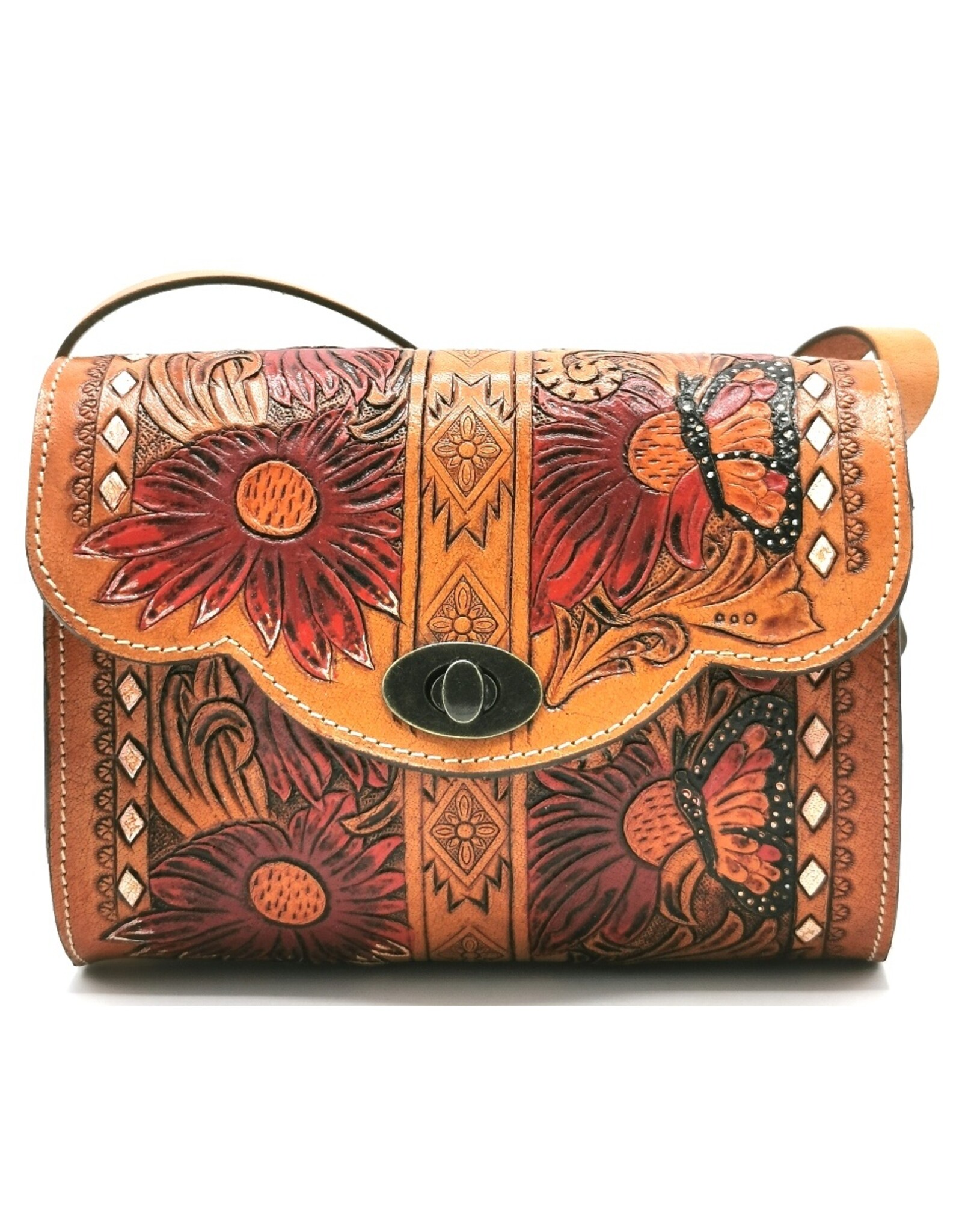 Trukado Leather bags - Leather shoulder bag with authentic flower-butterfly relief