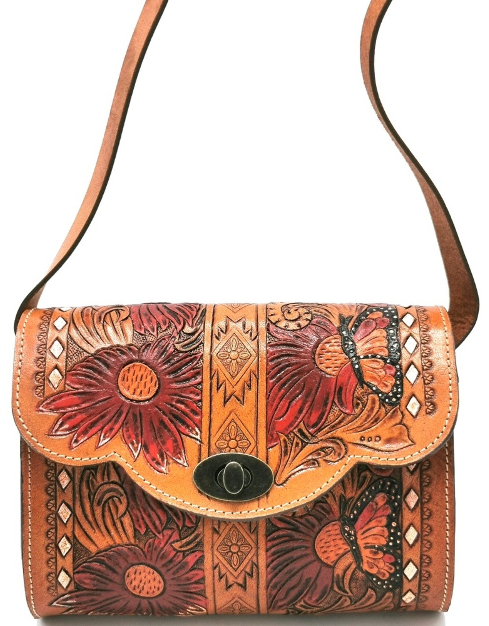 Trukado Leather bags - Leather shoulder bag with authentic flower-butterfly relief