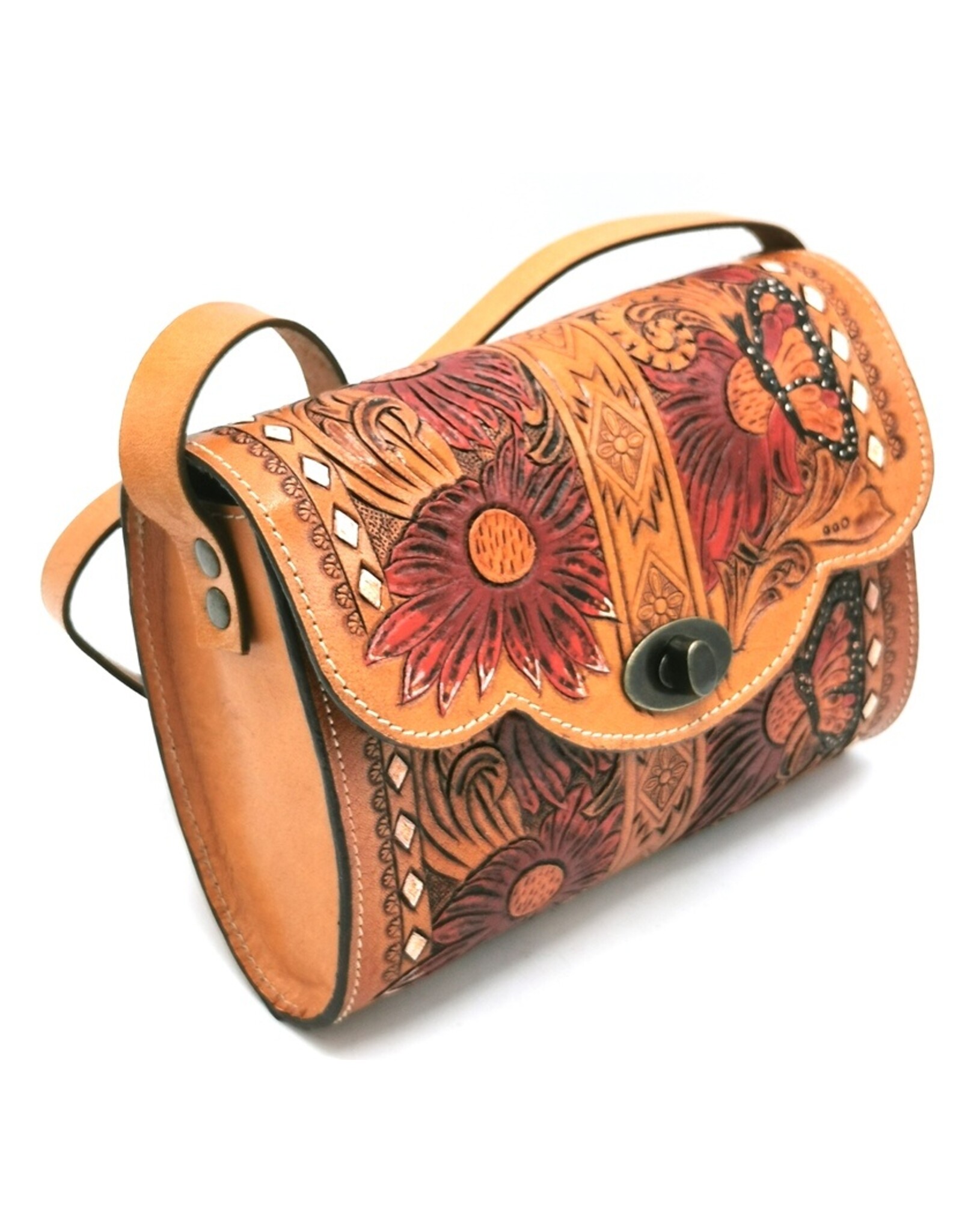 Trukado Leather bags - Leather shoulder bag with authentic flower-butterfly relief