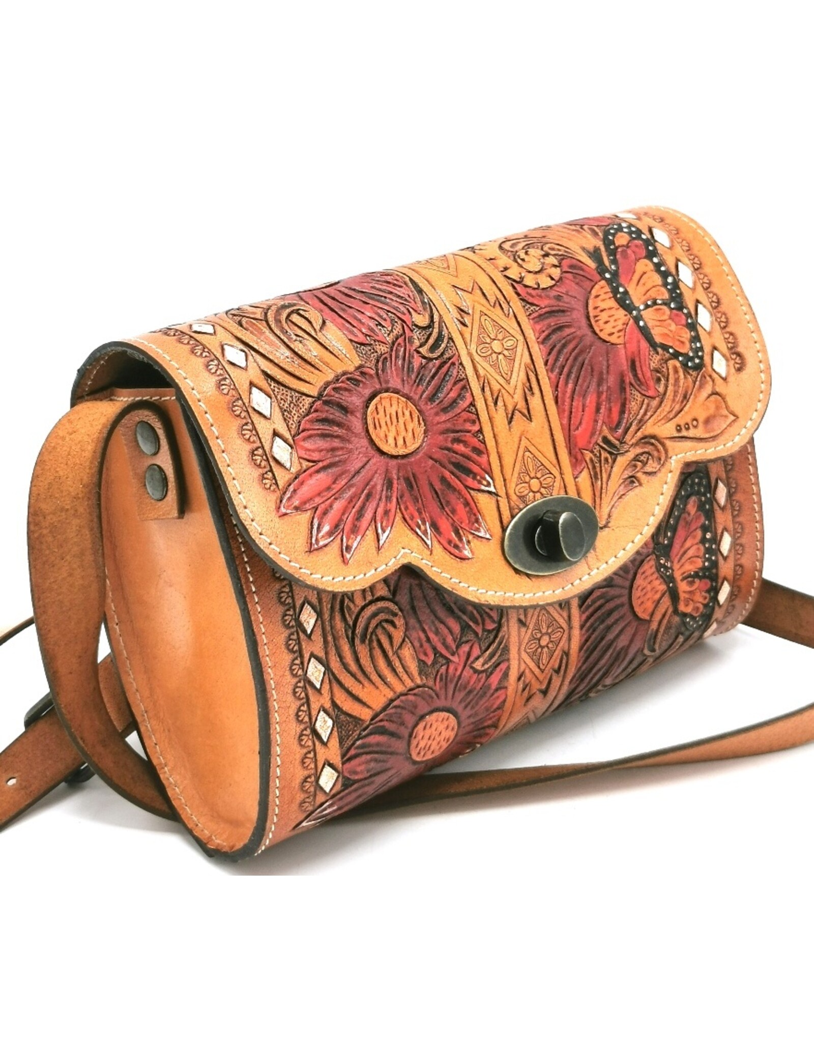 Trukado Leather bags - Leather shoulder bag with authentic flower-butterfly relief