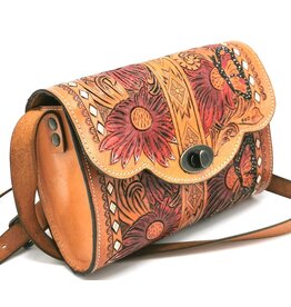 Trukado Leather shoulder bag with authentic flower-butterfly relief