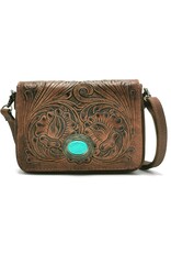 Trukado Leren schoudertassen Leren crossbody tassen - Leren schoudertas met Fantasy reliëf en groene steen