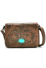 Trukado Leren schoudertassen Leren crossbody tassen - Leren schoudertas met Fantasy reliëf en groene steen