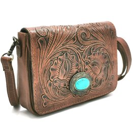 Trukado Leather shoulder bag with Fantasy  embossing and green stone