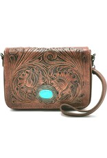 Trukado Leren schoudertassen Leren crossbody tassen - Leren schoudertas met Fantasy reliëf en groene steen