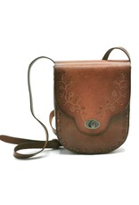 Trukado Leather bags - Leather saddle bag with floral embossing and twist closure