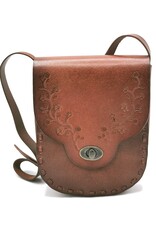 Trukado Leather bags - Leather saddle bag with floral embossing and twist closure