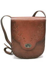 Trukado Leather bags - Leather saddle bag with floral embossing and twist closure