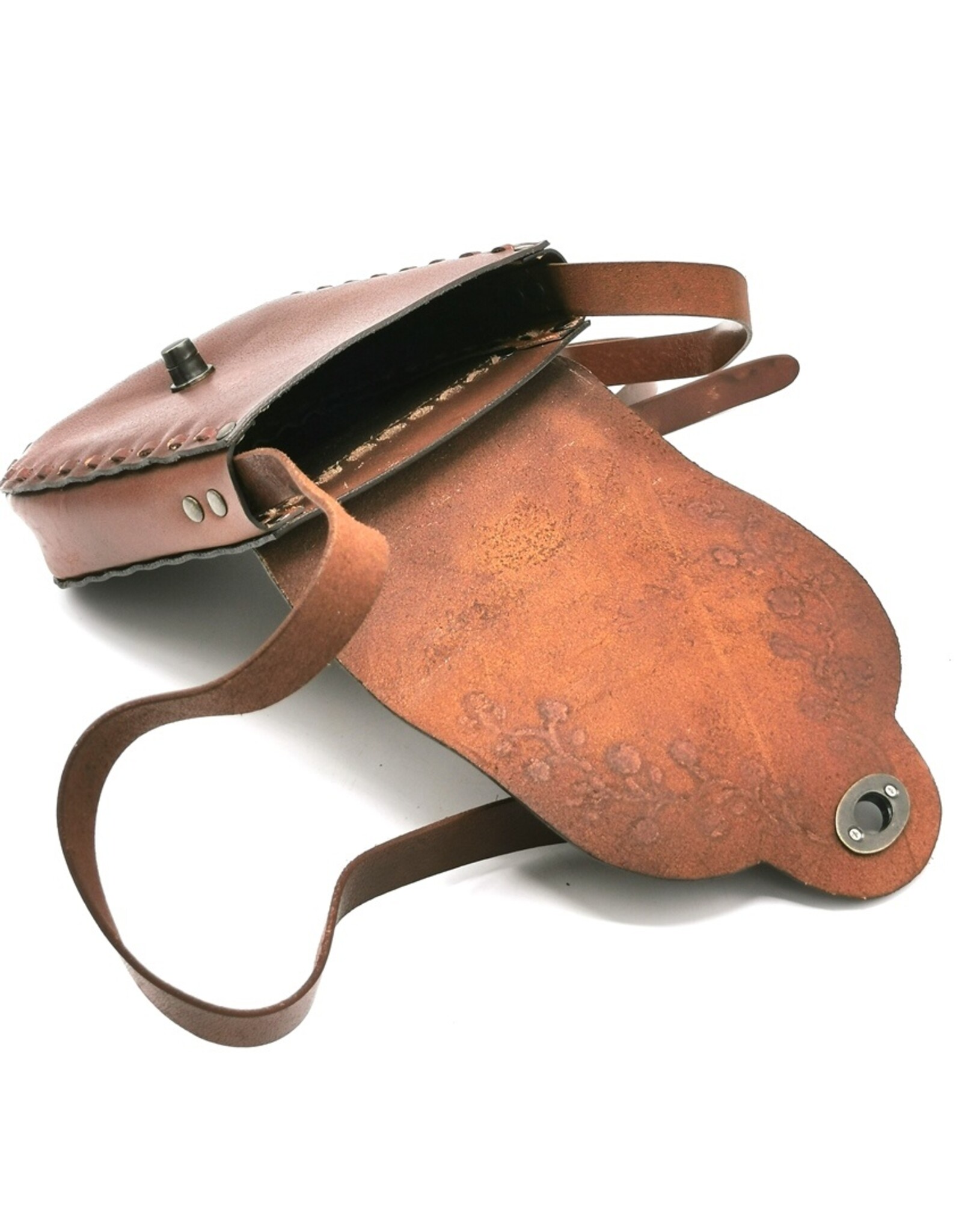 Trukado Leather bags - Leather saddle bag with floral embossing and twist closure