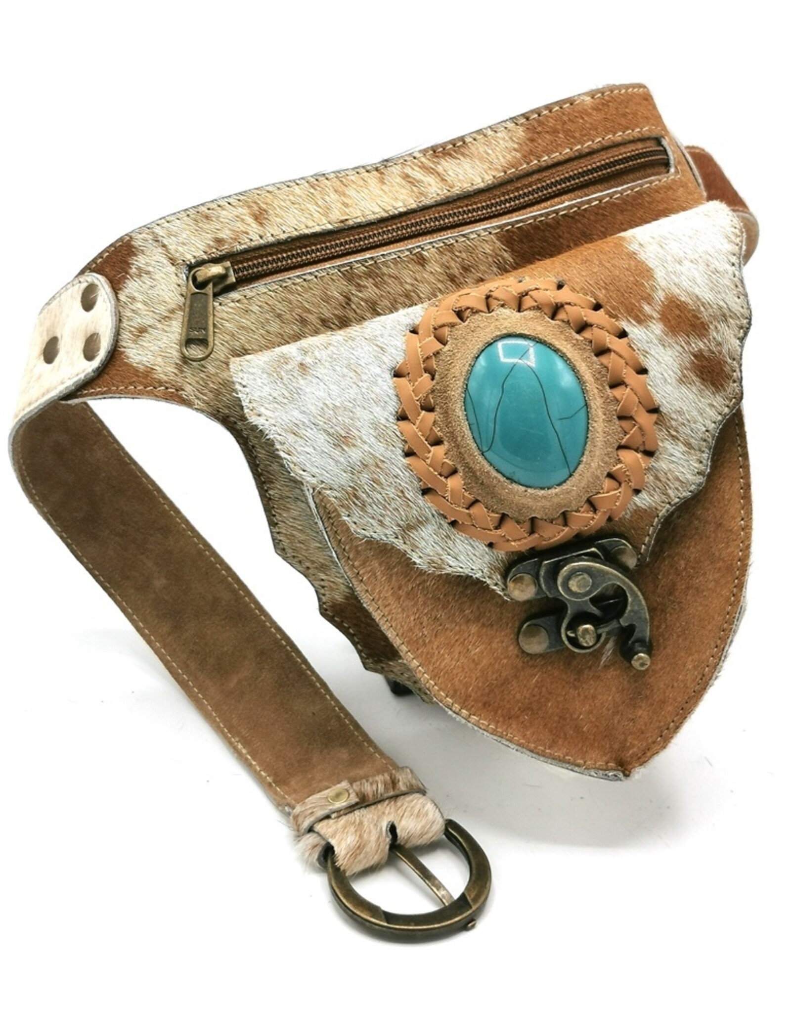 Trukado Leather Festival bags, waist bags and belt bags -   Cowhide waist bag with hook - Cowhide Festival Bag