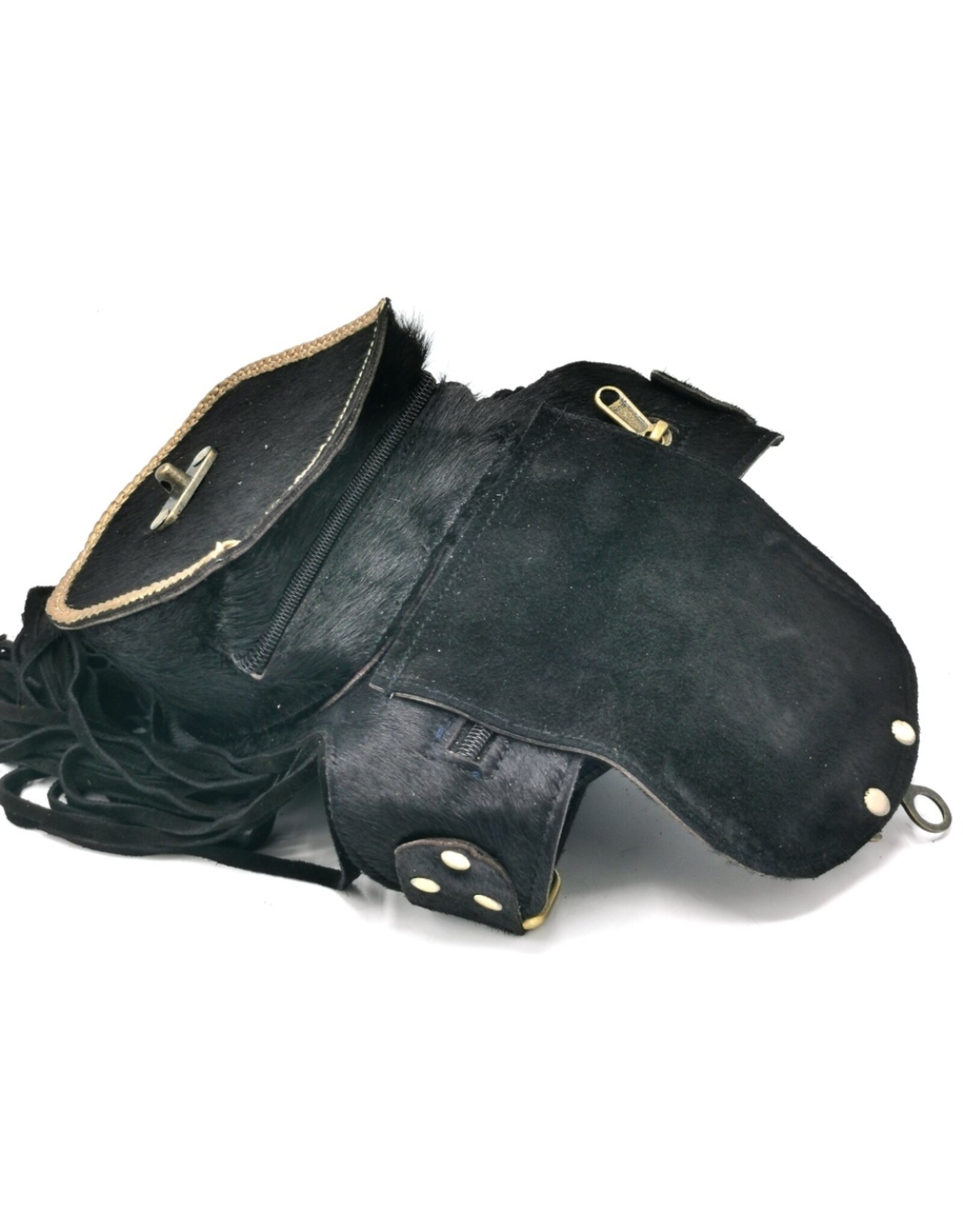 Trukado Small leather bags, cluches and more - Leather Waistbag with Cowhide and Fringes black