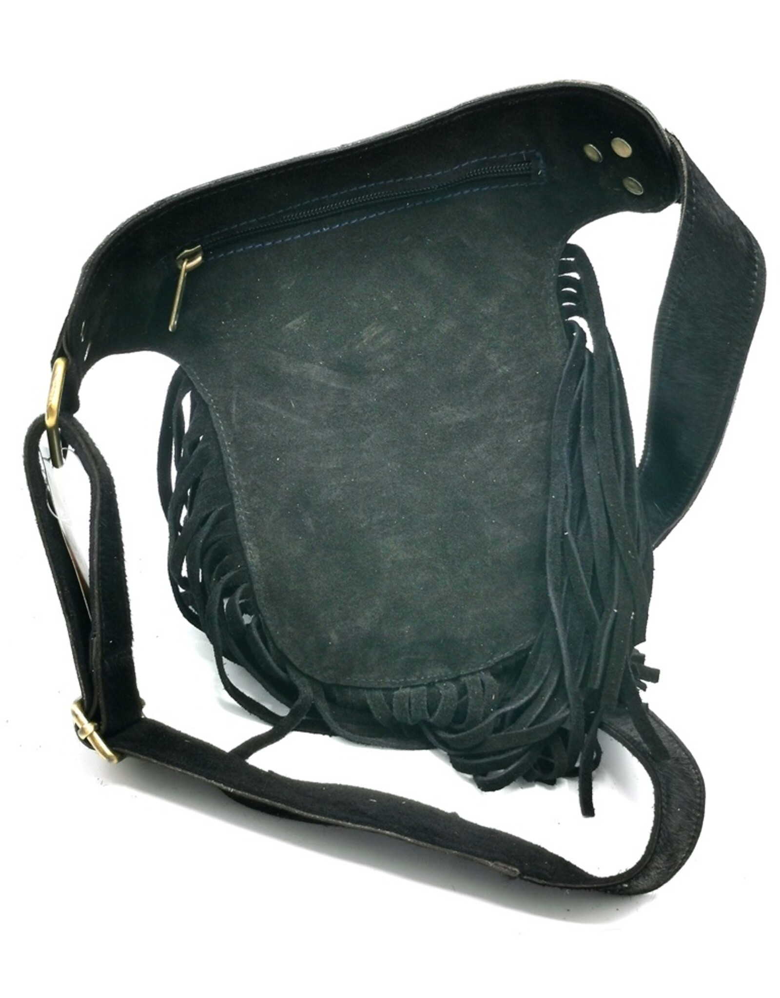 Trukado Small leather bags, cluches and more - Leather Waistbag with Cowhide and Fringes black
