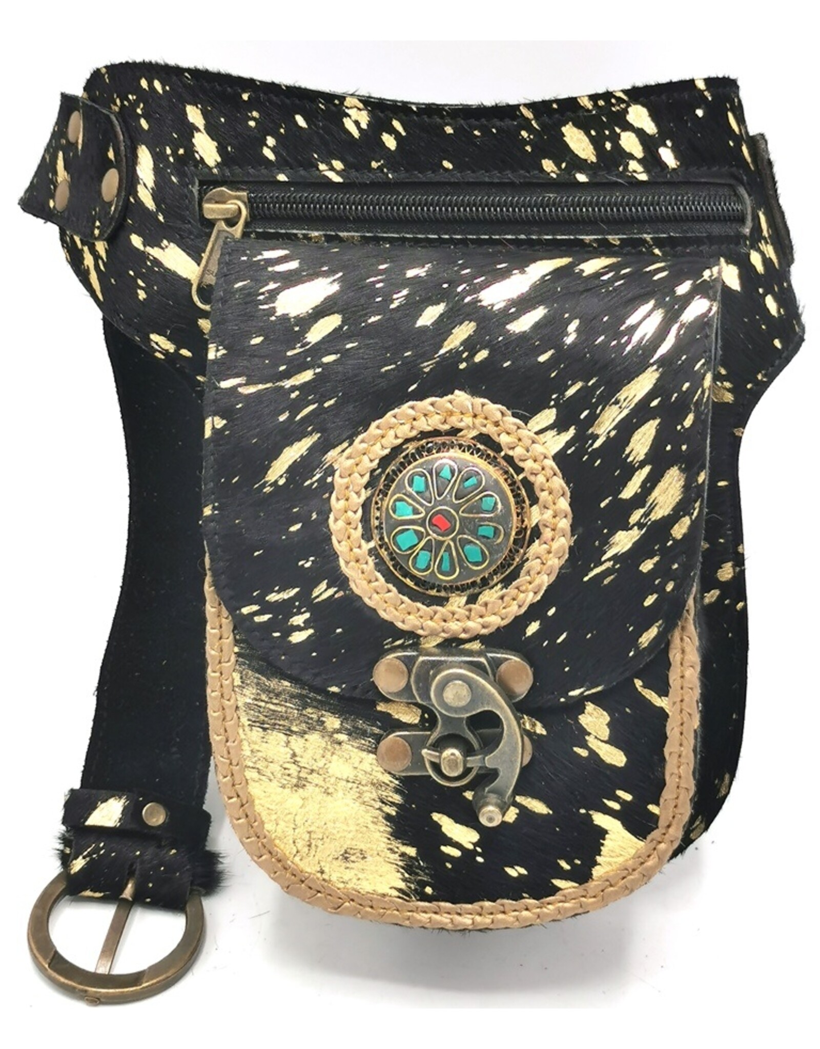 Trukado Leather Festival bags, waist bags and belt bags - Cowhide waist bag Ibiza Black-Gold