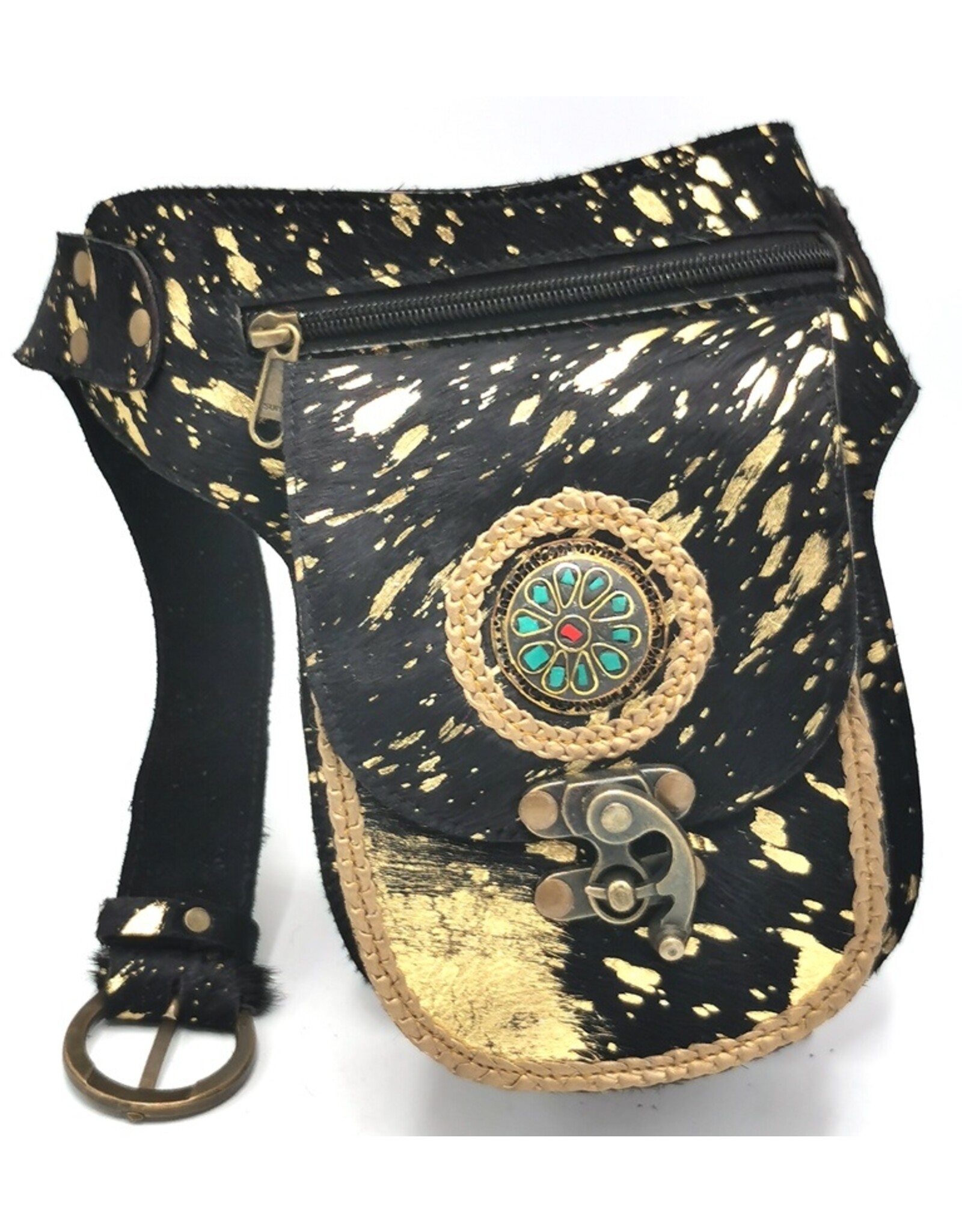 Trukado Leather Festival bags, waist bags and belt bags - Cowhide waist bag Ibiza Black-Gold