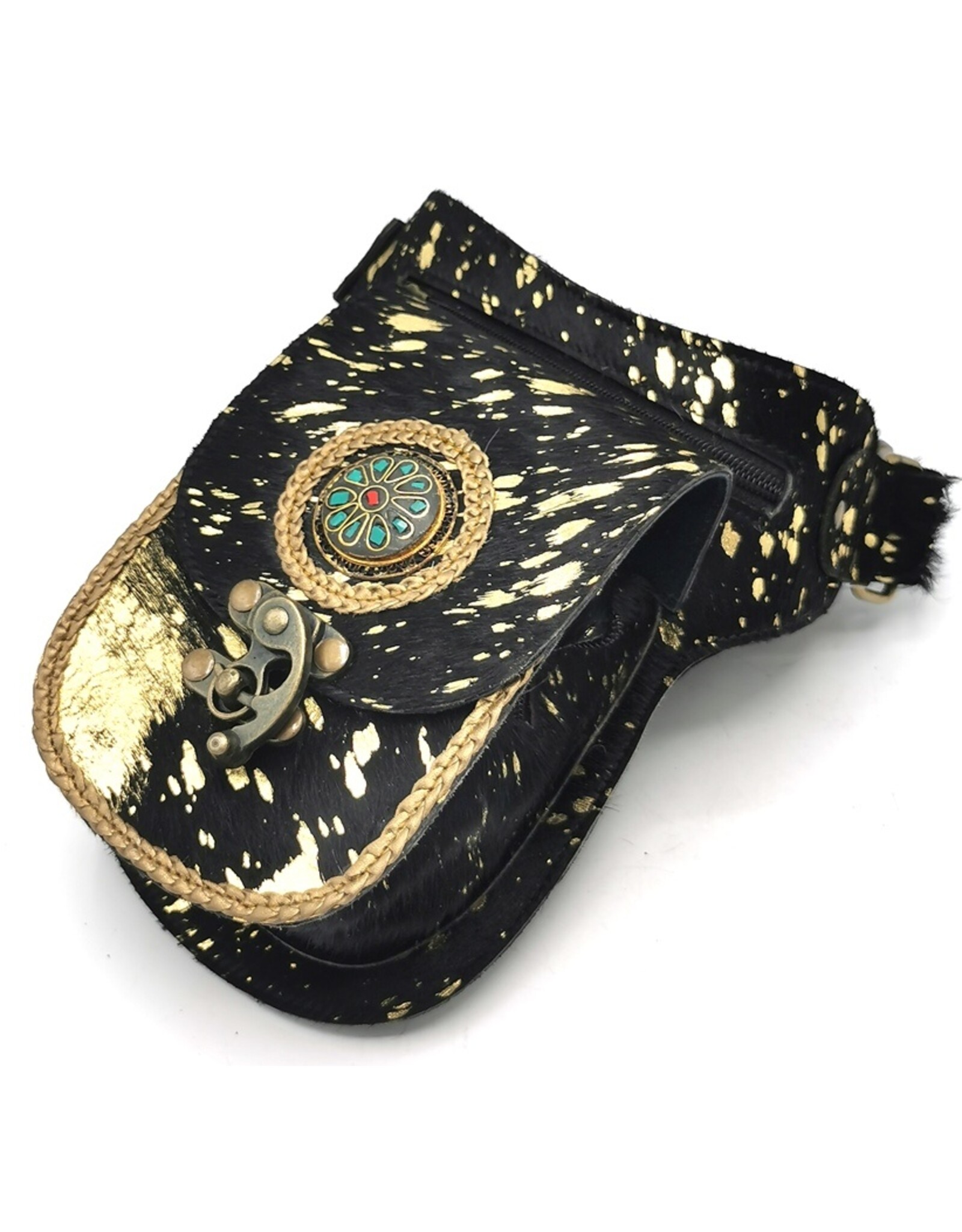 Trukado Leather Festival bags, waist bags and belt bags - Cowhide waist bag Ibiza Black-Gold