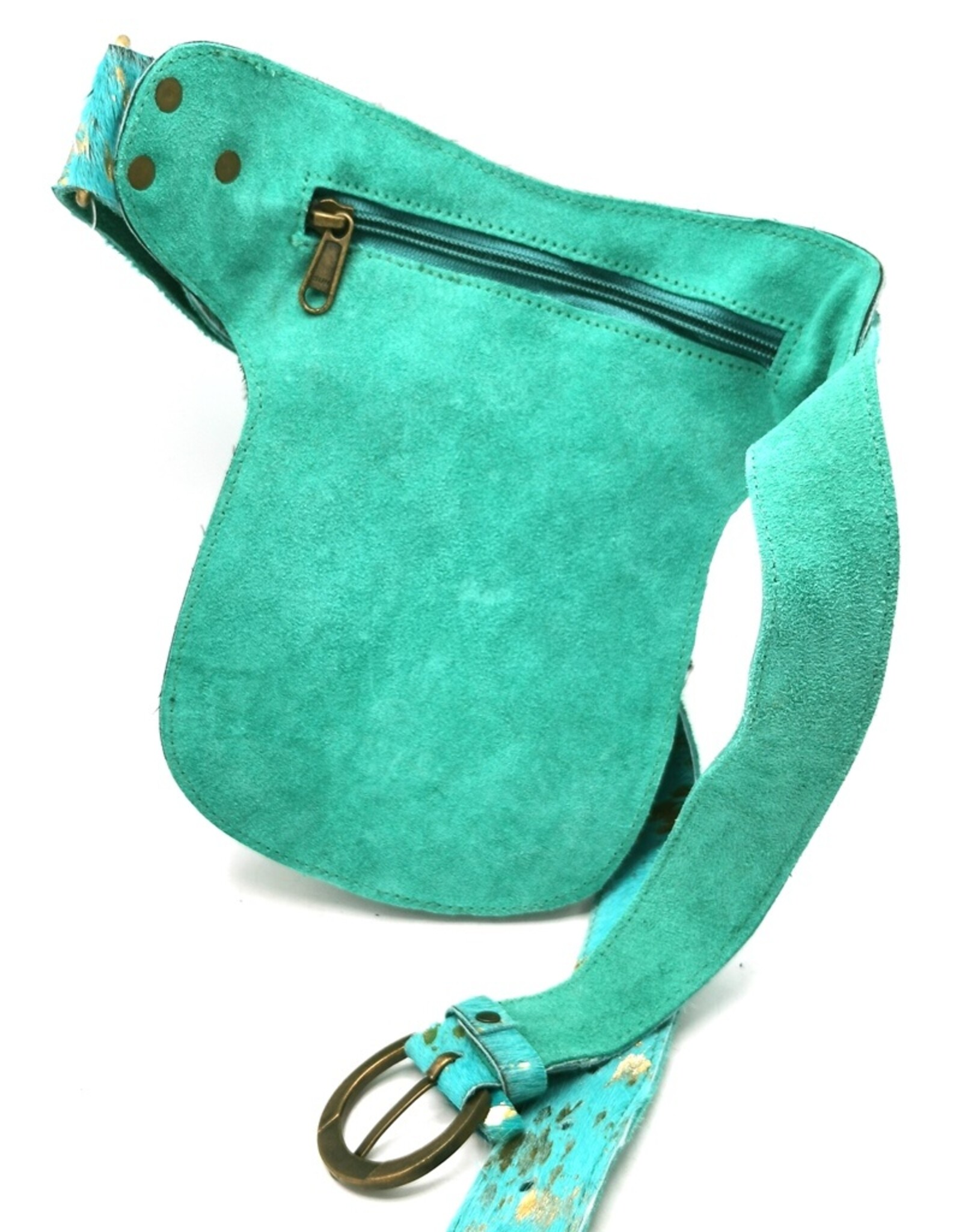 Trukado Leather Festival bags, waist bags and belt bags - Cowhide waist bag with vintage hook Turquoise-Gold Ibiza