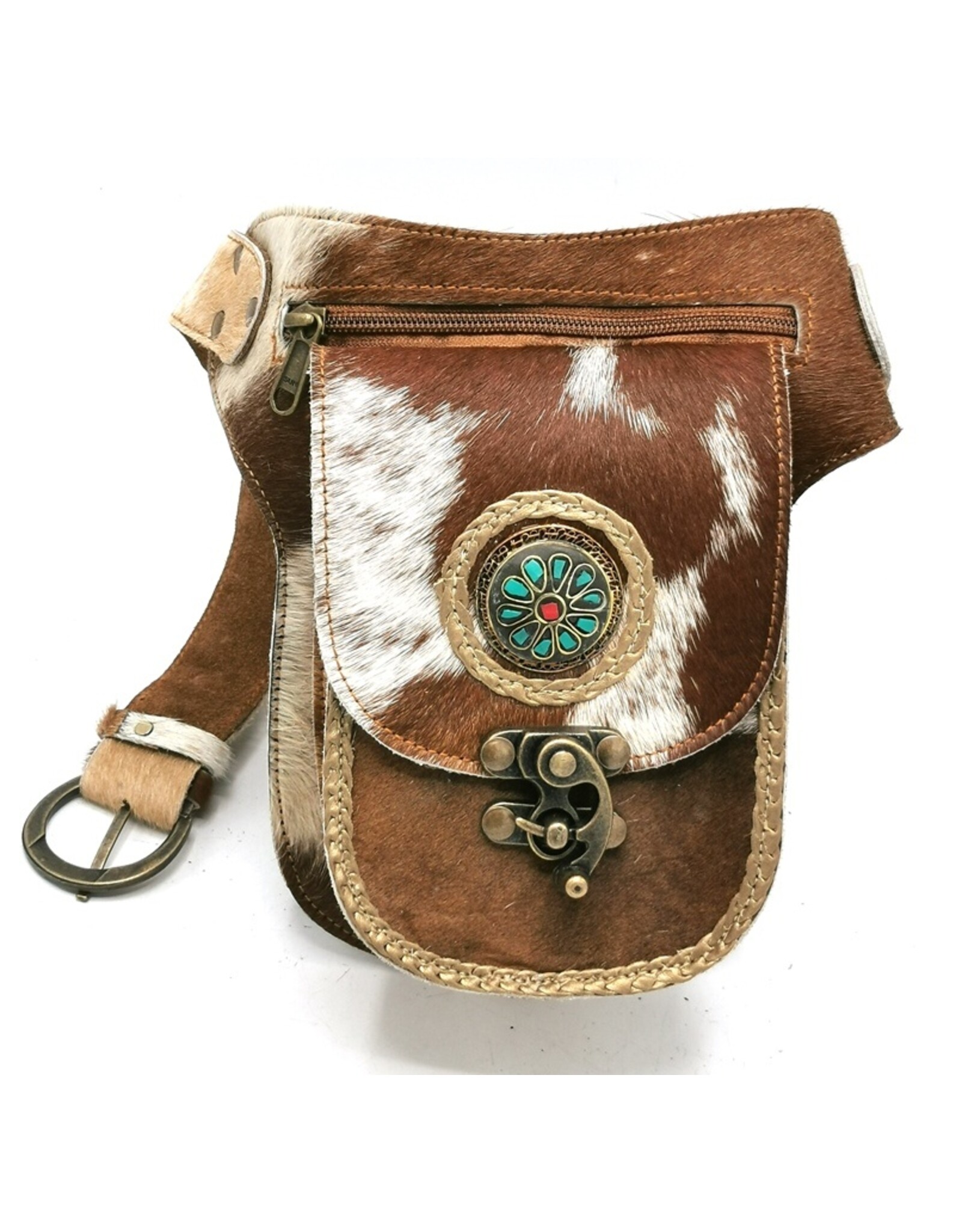 Trukado Leather bags - Cowhide waistbag with hook Ibiza - Festival bag Cowhide