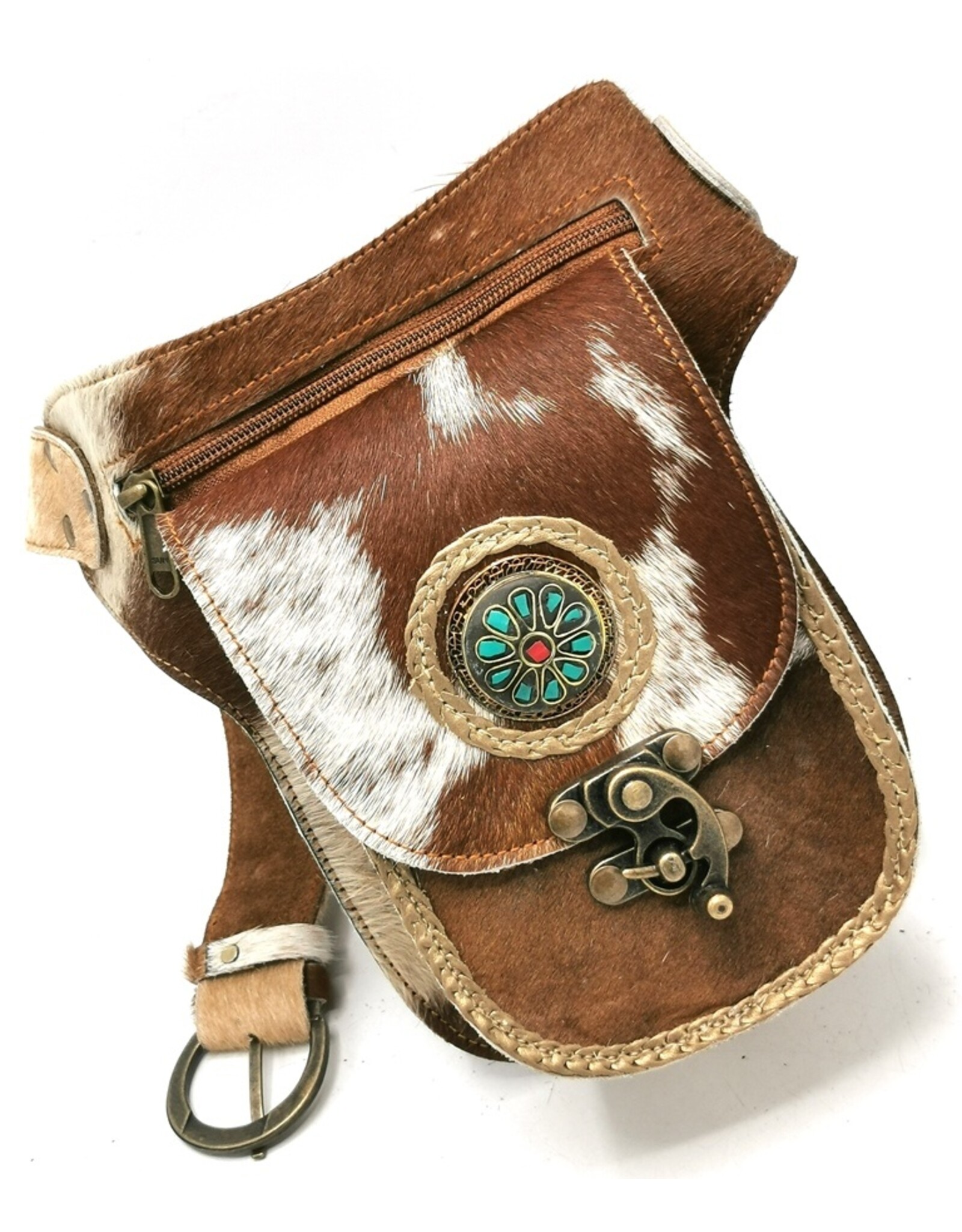 Trukado Leather bags - Cowhide waistbag with hook Ibiza - Festival bag Cowhide