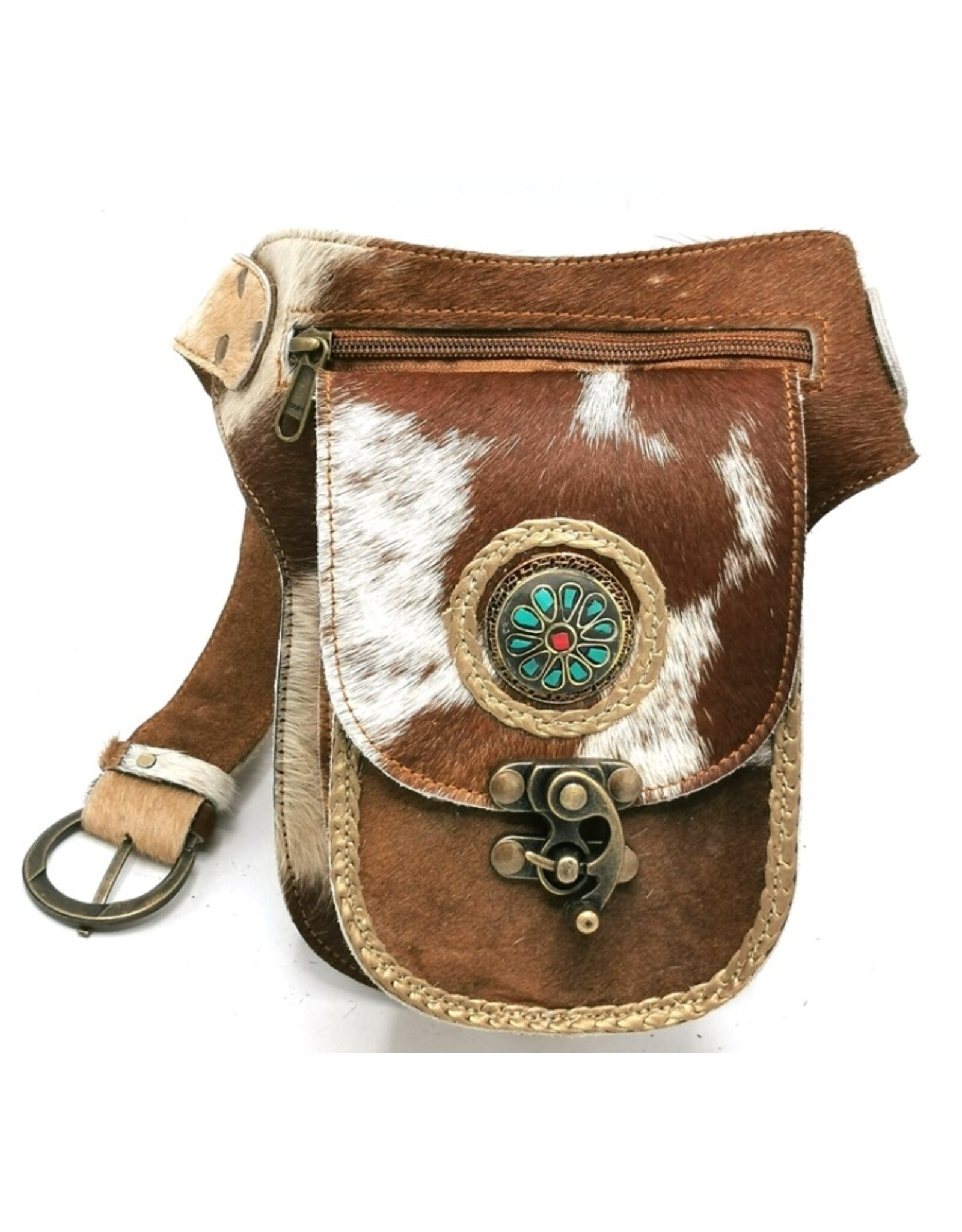 Trukado Leather bags - Cowhide waistbag with hook Ibiza - Festival bag Cowhide