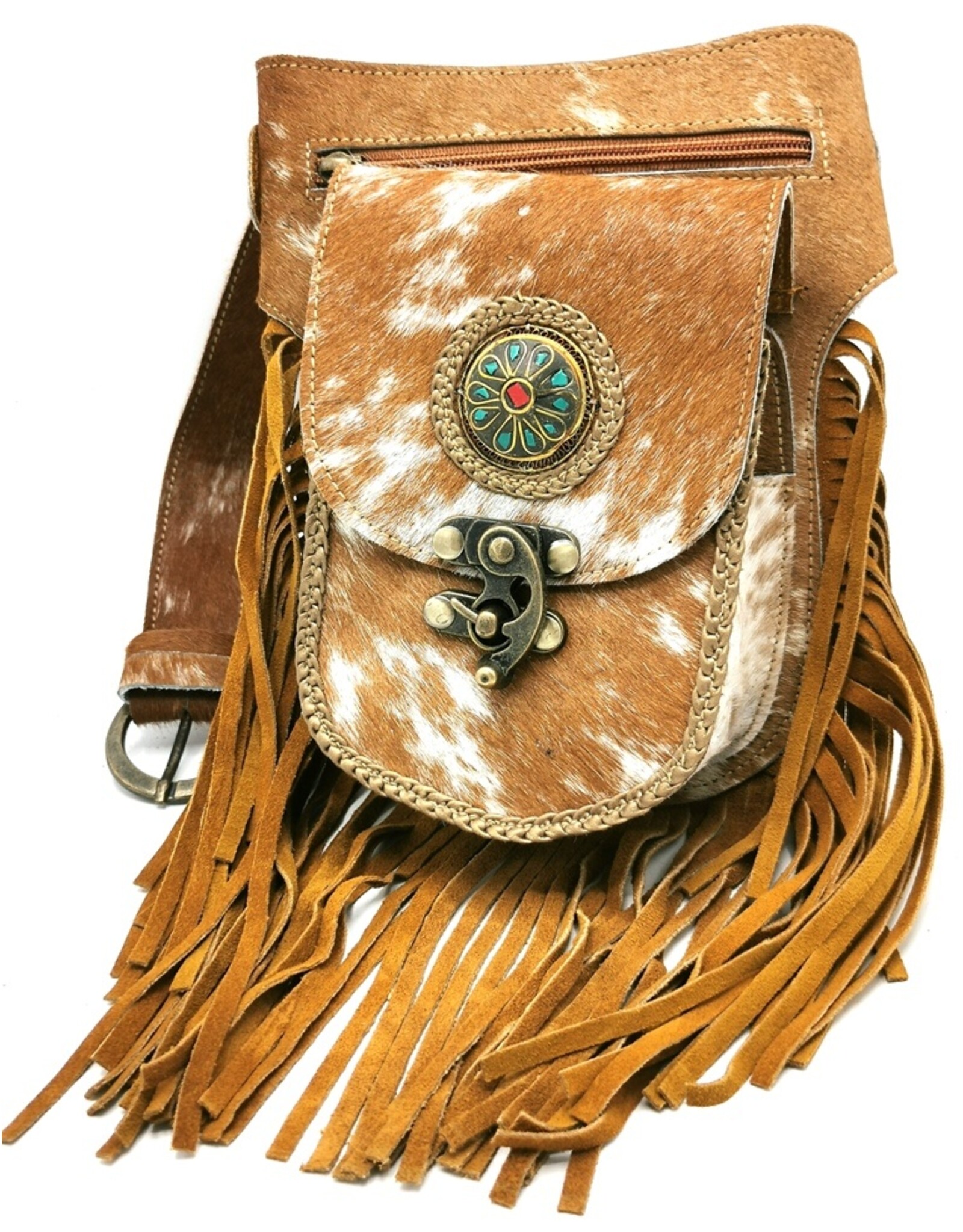 Trukado Leather Festival bags, waist bags and belt bags - Cowhide Waistbag with Fringes Ibiza Style (hazelnut)