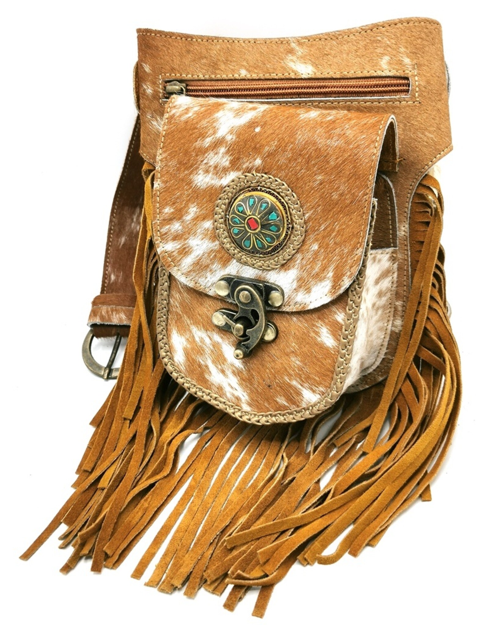 Trukado Leather Festival bags, waist bags and belt bags - Cowhide Waistbag with Fringes Ibiza Style (hazelnut)