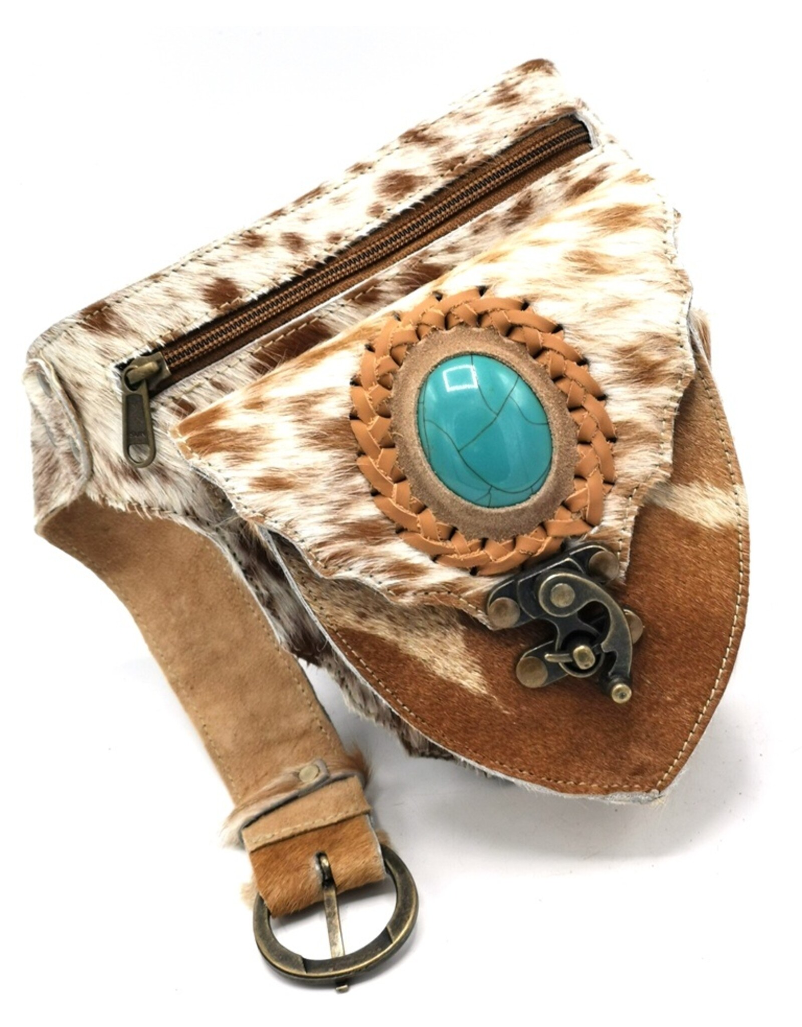 Trukado Leather Festival bags, waist bags and belt bags - Cowhide waist bag with hook and Turquoise stone Ibiza Style