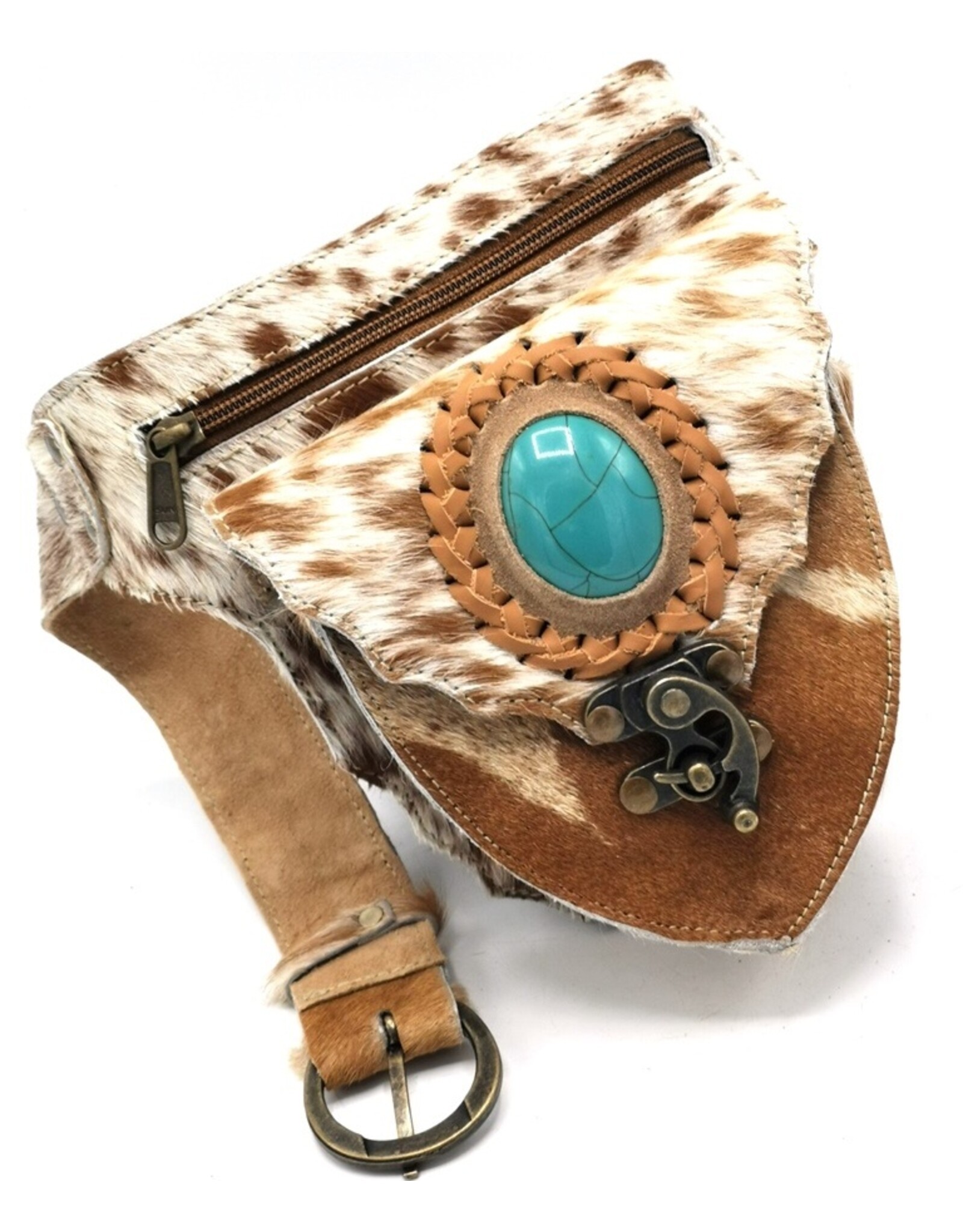 Trukado Leather Festival bags, waist bags and belt bags - Cowhide waist bag with hook and Turquoise stone Ibiza Style