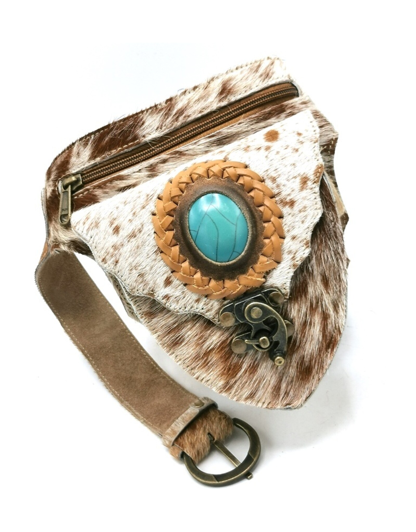 Trukado Leather Festival bags, waist bags and belt bags - Cowhide waist bag with turquoise stone and hook