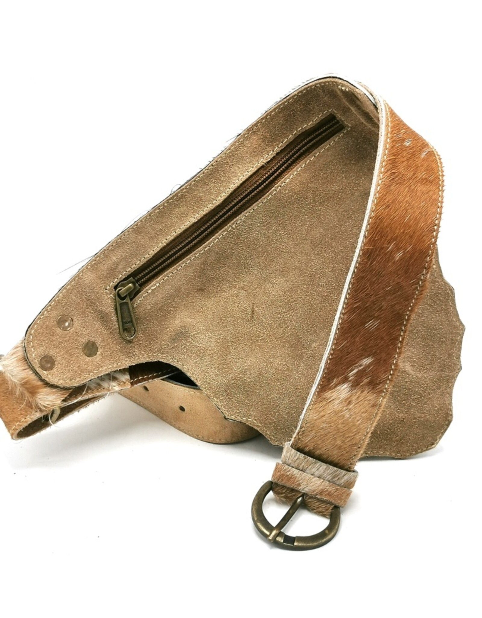 Trukado Leren Festivaltasjes, heuptassen en riemtassen - Koeienhuid heuptas met turquoise steen en haakje