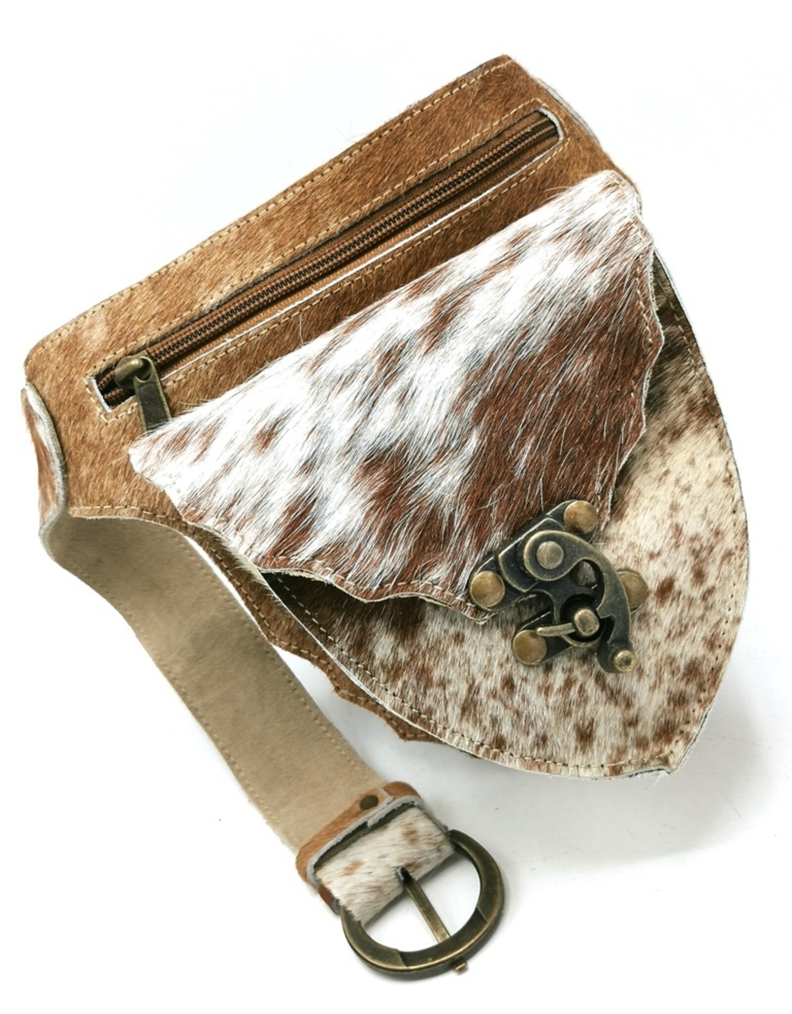 Trukado Leather Festival bags, waist bags and belt bags - Cowhide Waist bag with Vintage Hook brown/grey/white