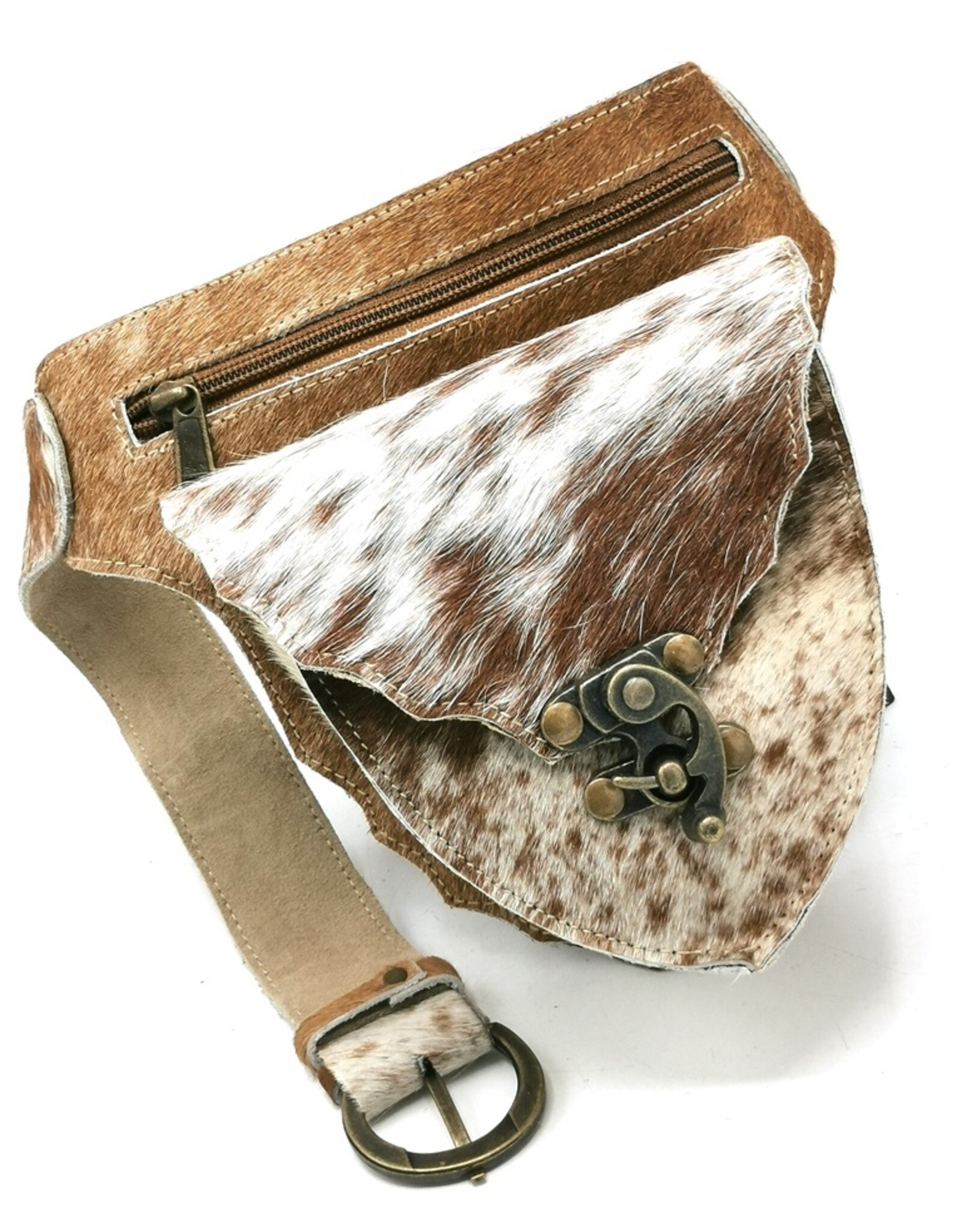 Trukado Leather Festival bags, waist bags and belt bags - Cowhide Waist bag with Vintage Hook brown/grey/white