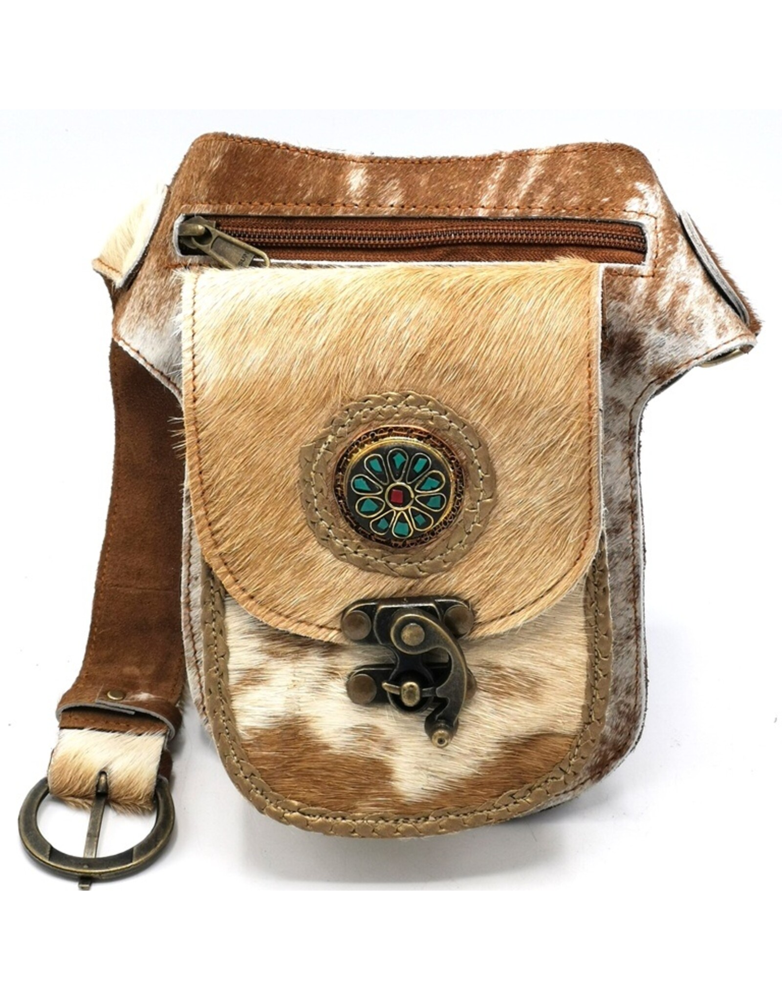 Trukado Leather Festival bags, waist bags and belt bags -Cowhide Waist Bag with Vintage Hook - Festival Bag Cowhide