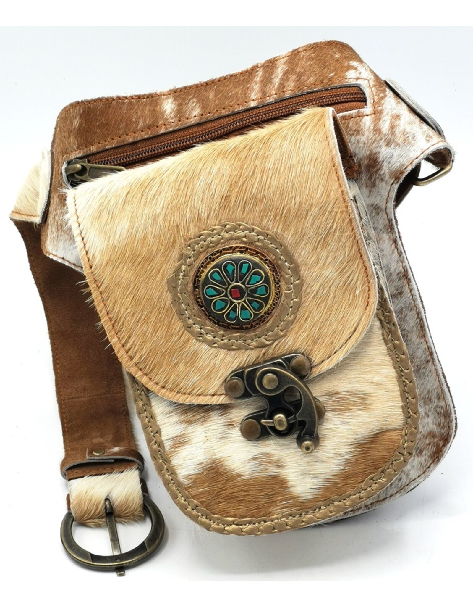 Trukado Leather Festival bags, waist bags and belt bags -Cowhide Waist Bag with Vintage Hook - Festival Bag Cowhide