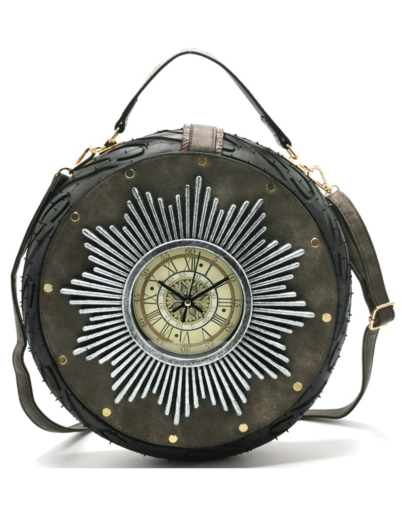 Magic Bags Fantasy tassen - Klok tas met Werkende Klok Raceband Grijs (large)