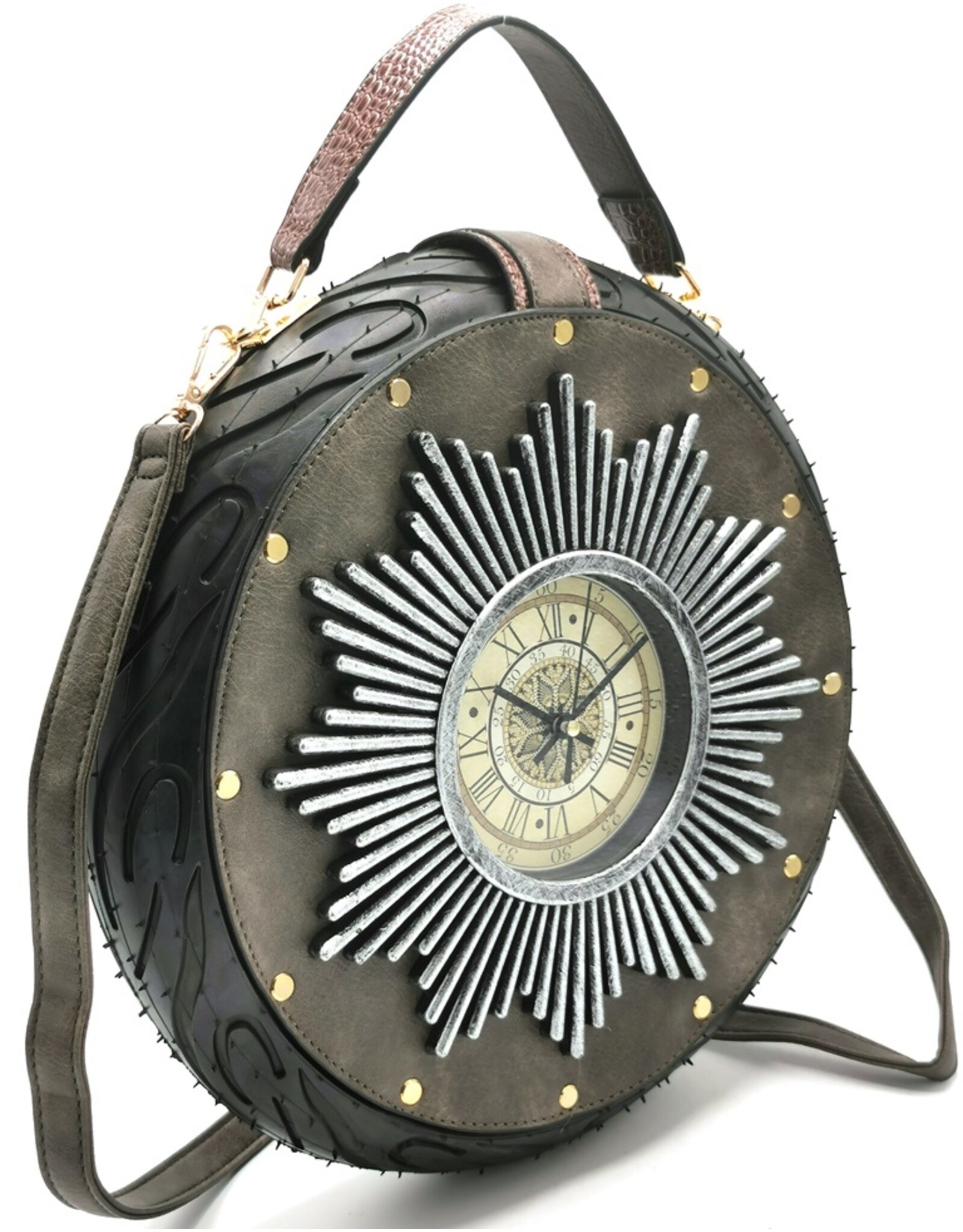 Magic Bags Fantasy tassen - Klok tas met Werkende Klok Raceband Grijs (large)