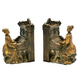 Dutch Style Bookends set Lady behind piano Baroque style