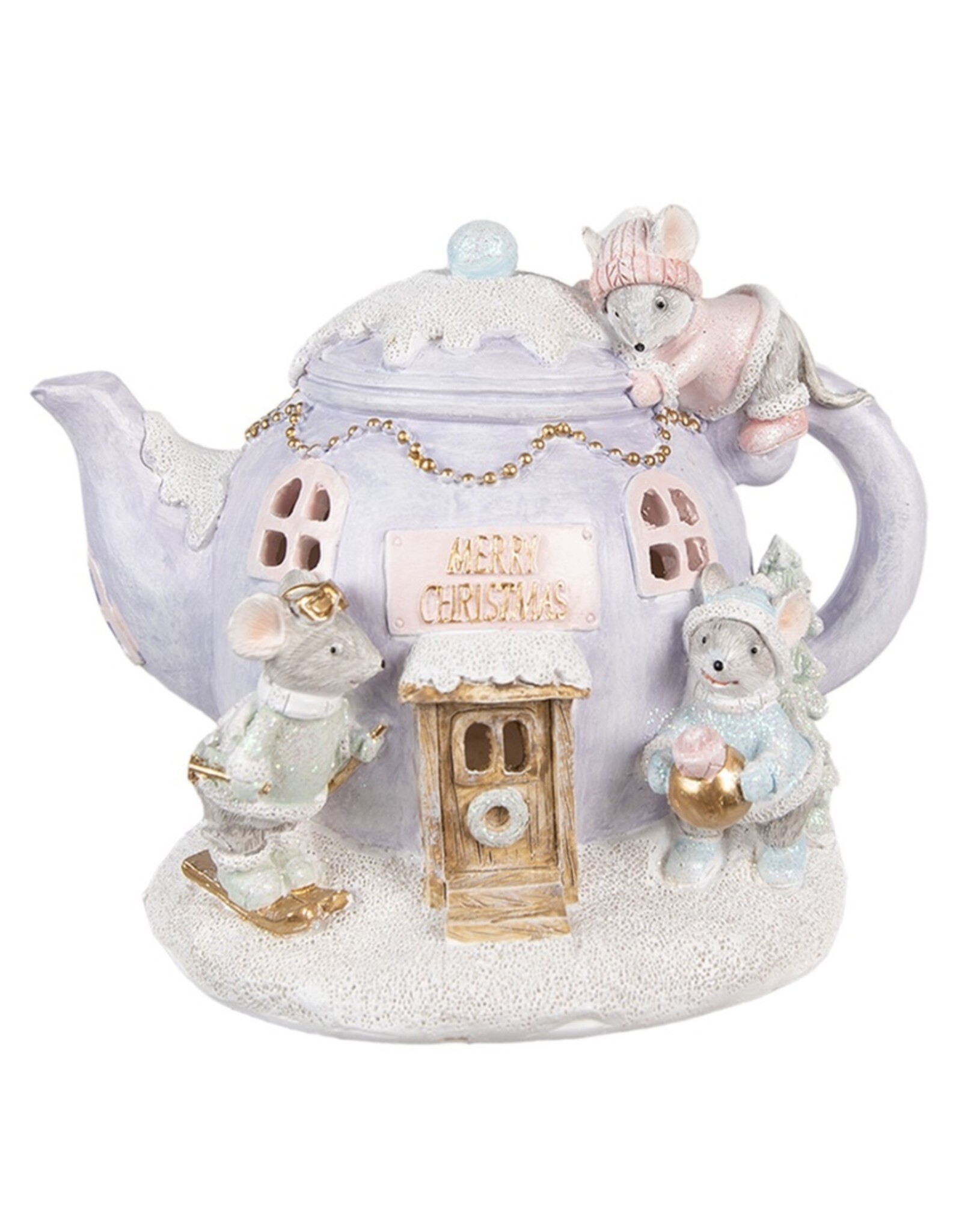 C&E Giftware Figurines Collectables - Figurine Teapot with Mice LED Christmas decoration