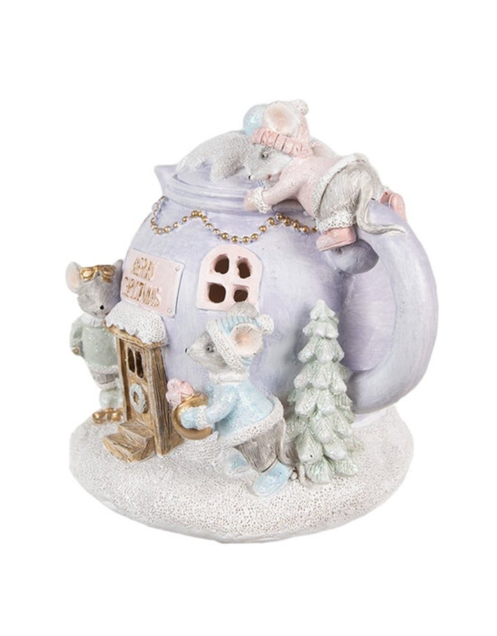 C&E Giftware Figurines Collectables - Figurine Teapot with Mice LED Christmas decoration