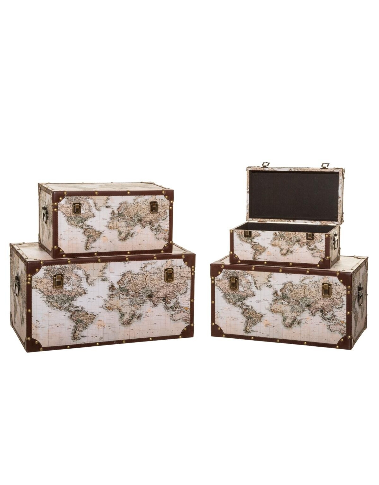 Trukado Miscellaneous -  Vintage Travel Chest/Cabin Case World Map - set of 4