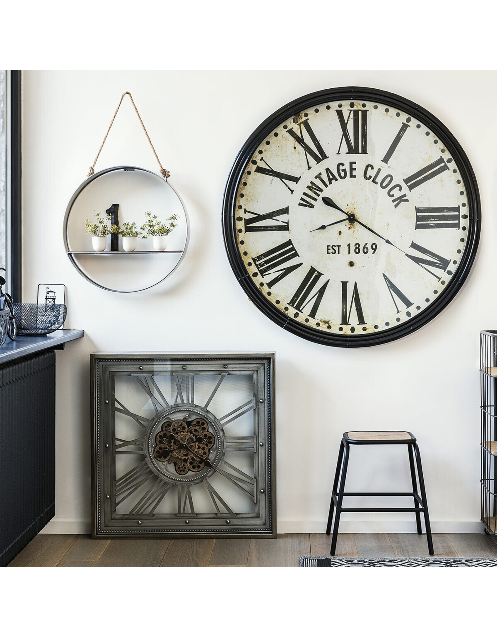 Wall clock with visible and moving cogs 80cm Boutique Trukado