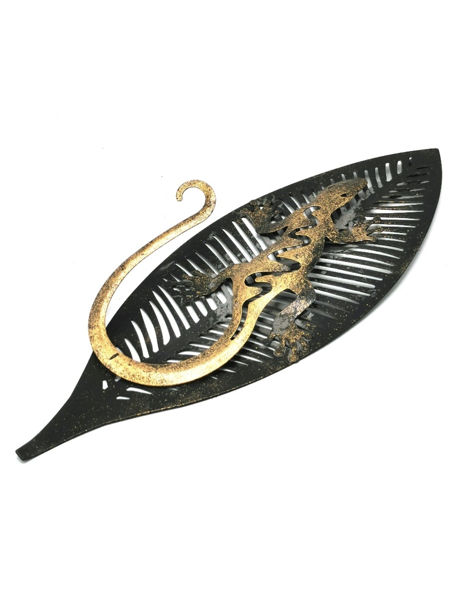 Trukado Miscellaneous - Lizard on Leaf Wall Decoration 33cm x 12cm Grey Metal